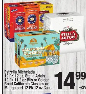 Super King Markets Estrella michelada 12 pk 12 oz, stella artois 12 pk 11.2 oz btls or golden road california classics or mango cart 12 pk 12 oz offer