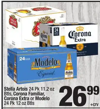 Super King Markets Stella artois 24 pk 11.2 oz btls, corona familiar, corona extra or modelo 24 pk 12 oz btls offer