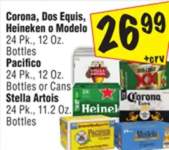 El Super Corona, dos equis, heineken o modelo 24 pk., 12 oz. bottles pacifico 24 pk., 12 oz. bottles or cans stella artois 24 pk., 11. offer