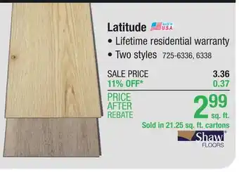 Menards Shaw latitude coastline 7 x 48 floating luxury vinyl plank flooring (21.25 sq.ft/ctn) offer