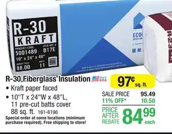 Menards R-30 ecobatt kraft faced fiberglass insulation batt 10 x 24 x 48 offer
