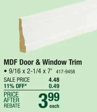 Menards Mastercraft 9/16 x 2-1/4 x 7' primed mdf colonial casing 356 offer