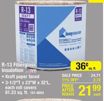 Menards R-13 ecoroll kraft faced fiberglass insulation roll 3-1/2 x 23 x 32' offer