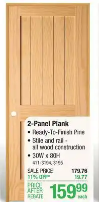 Menards Mastercraft 30w x 80h pine 2-panel square plank interior door system - right inswing offer