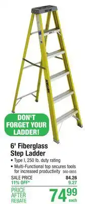 Menards Keller 6' type i fiberglass step ladder - 250 lb. max offer