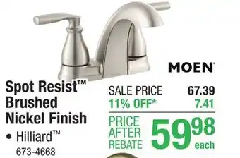 Menards Moen hilliard two-handle 4 centerset spot resist brushed nickel bathroom faucet offer