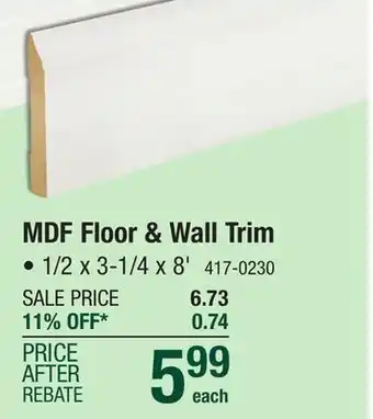 Menards Mastercraft 1/2 x 3-1/4 x 8' primed mdf colonial base moulding 623 offer