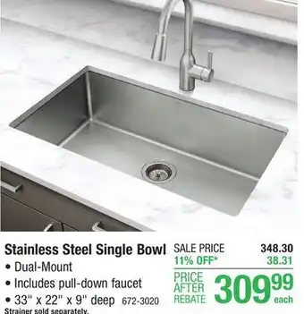 Menards Moen kenadi all-in-one dual-mount 33 stainless steel one hole single bowl kitchen sink offer