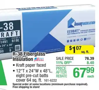 Menards R-38 ecobatt kraft faced fiberglass insulation batt 12 x 24 x 48 offer