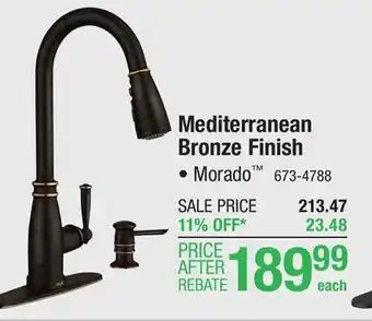 Menards Moen morado one-handle pull-down high arc mediterranean bronze kitchen faucet with power boost offer