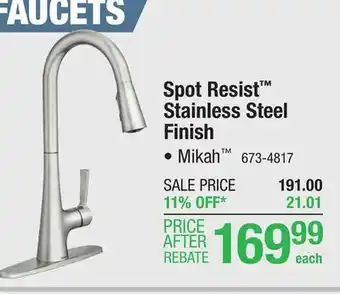 Menards Moen mikah one-handle pull-down spot resist stainless kitchen faucet with power boost offer