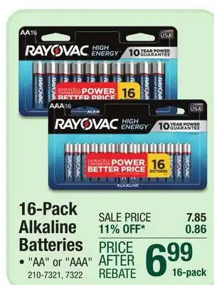 Menards Rayovac high energy aa alkaline batteries - 16 pack offer