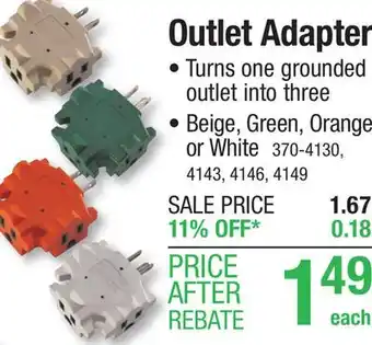Menards Smart electrician beige 3-outlet plug adapter offer