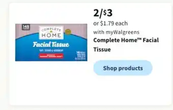 Walgreens Complete home facial tissue offer