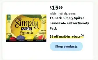Walgreens 12-pack simply spiked lemonade seltzer variety pack offer