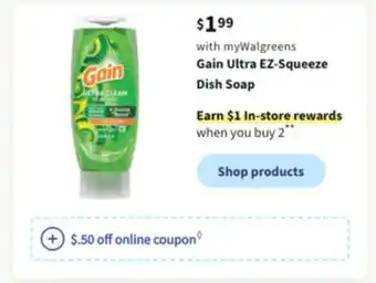 Walgreens Gain ultra ez-squeeze dish soap offer