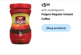 Walgreens Folgers regular instant coffee offer