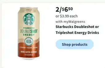 Walgreens Starbucks doubleshot or tripleshot energy drinks offer