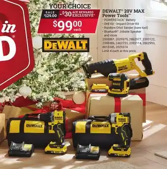 Ace Hardware Dewalt 20v max power tools offer