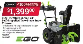 Ace Hardware Ego power + 56 volt 24 self-propelled two-stage snow thrower offer