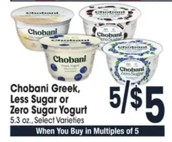 Jewel-Osco Chobani greek, less sugar or zero sugar yogurt offer