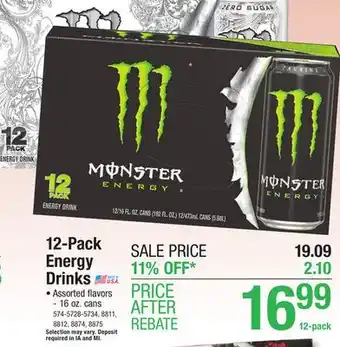 Menards Monster original energy drink - 12 pack offer
