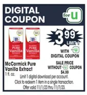 Jewel-Osco Mccormick pure vanilla extract offer