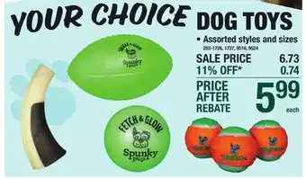 Menards Spunky pup squeak & glow football dog toy - assorted colors offer