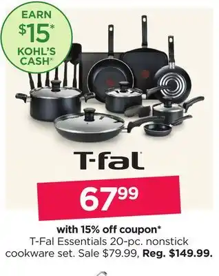 Kohl's T-fal essentials 20-pc. nonstick cookware set offer
