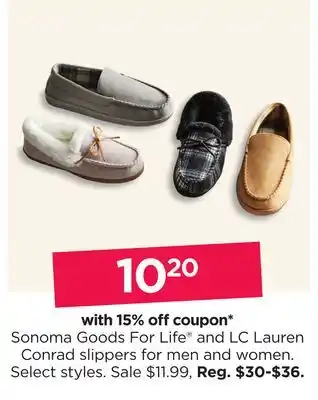 Kohl's Sonoma goods for life and lc lauren conrad slippers for men and women offer