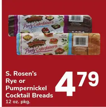 ACME Rosen's rye or pumpernickel cocktail breads offer
