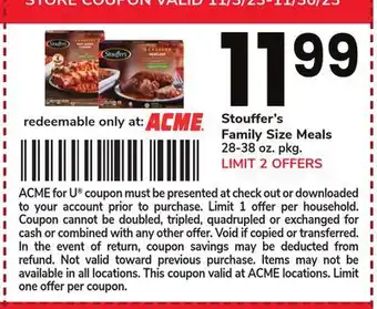 ACME Stouffer's family size meals offer