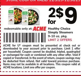 ACME Healthy choice simply steamers offer