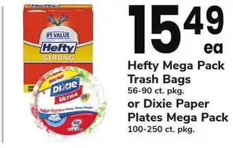 ACME Hefty mega pack trash bags 56-90 ct. pkg. or dixie paper plates mega pack 100-250 ct. pkg offer