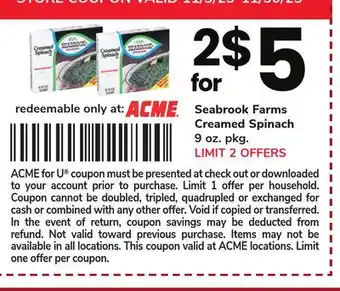 ACME Seabrook farms creamed spinach offer