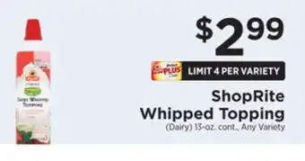 ShopRite Whipped topping offer