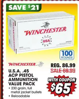 Big 5 Winchester usa .45 acp pistol ammunition - 100-round value pack offer