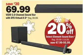 Meijer Vizio 2.0 channel sound bar with dts virtual:x-s offer