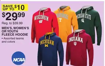 Dunham's Sports Ncaa men's, women's or youth fleece hoodie offer