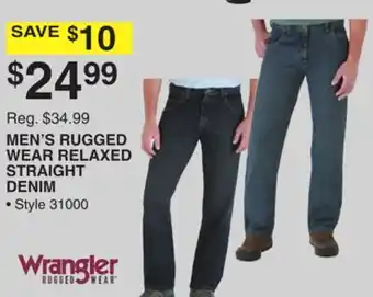 Dunham's Sports Wrangler men's rugged wear relaxed straight denim offer