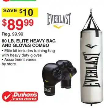 Dunham's Sports Everlast 80 lb. elite heavy bag and gloves offer