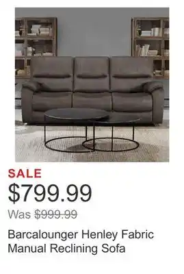 Costco Barcalounger henley fabric manual reclining sofa offer
