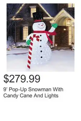Costco 9' pop-up snowman with candy cane and lights offer