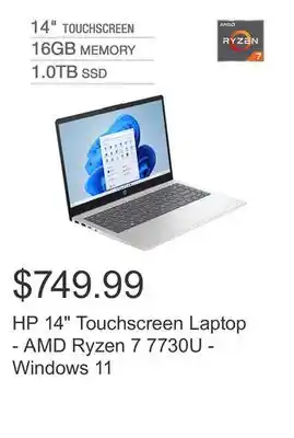 Costco Hp 14 touchscreen laptop - amd ryzen 7 7730u - windows 11 offer