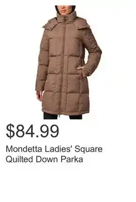 Costco Mondetta ladies' square quilted down parka offer