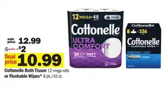 Meijer Cottonelle bath tissue 12 mega rolls or flushable wipes* 8 pk./42 ct offer