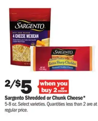 Meijer Sargento shredded or chunk cheese offer