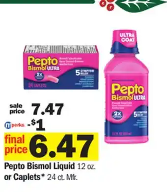 Meijer Pepto bismol liquid 12 oz. or caplets* 24 ct offer