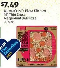 Aldi Mama Cozzi's Pizza Kitchen 16 Thin Crust Mega Meat Deli Pizza offer