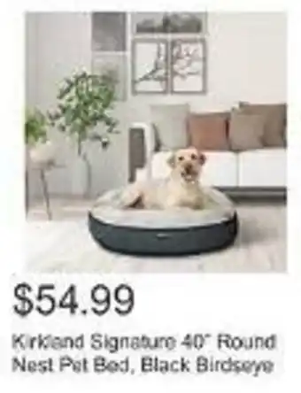 Costco Kirkland Signature 40 Round Nest Pet Bed, Black Birdseye offer